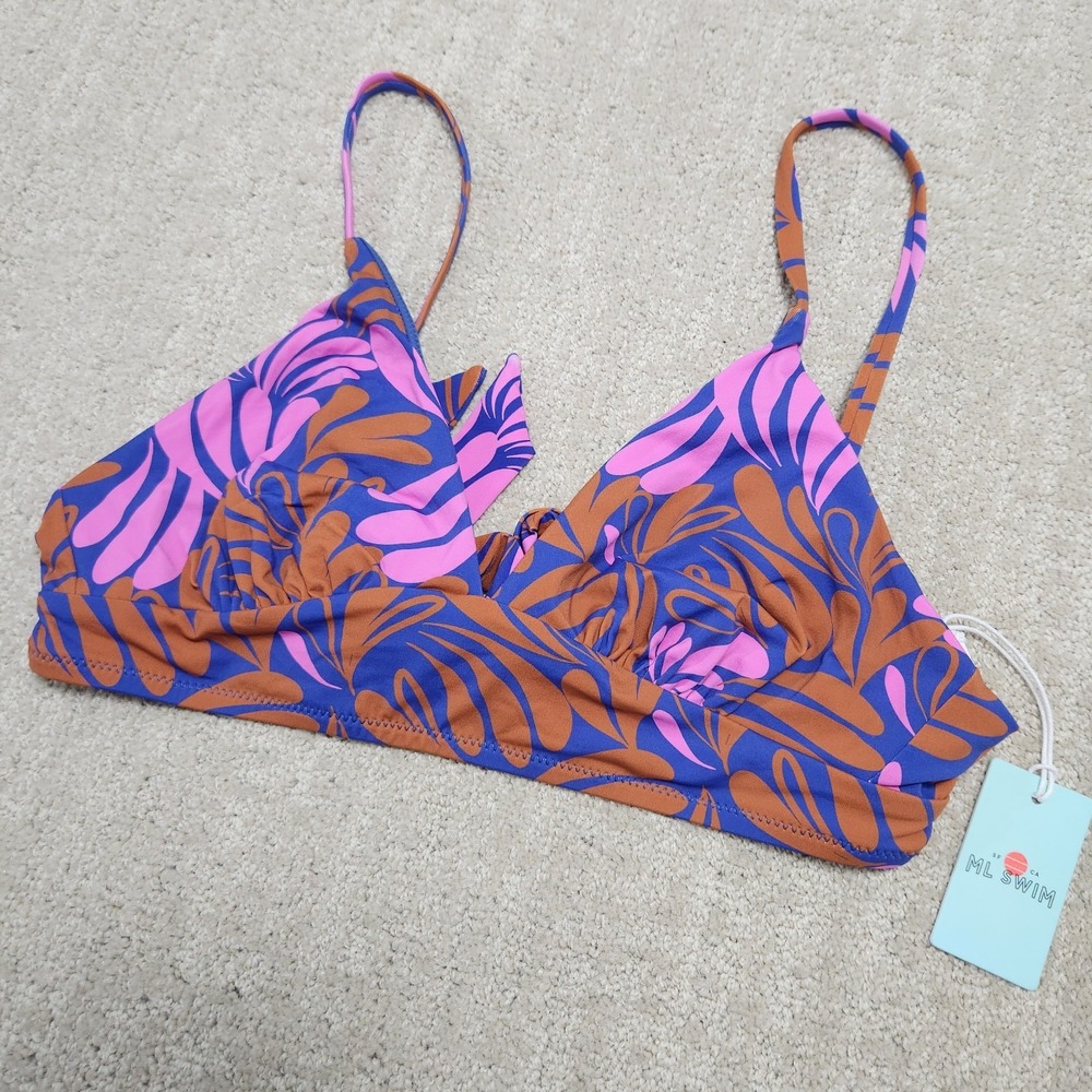 Marine Layer Plunge Bikini Topâ Women Medium Auburn Abstract Floral NEW Beach